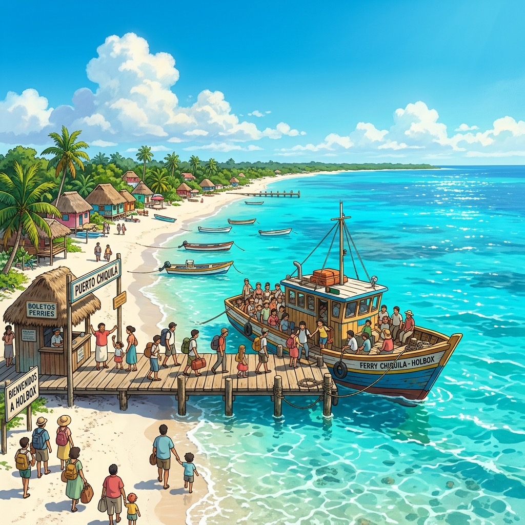 Ferry arrivant à l'embarcadère de Holbox